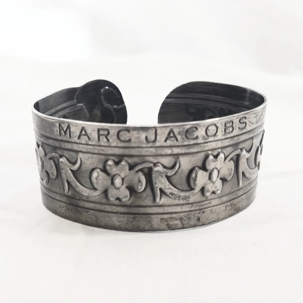 Designer Marc Jacobs Wide Silver Floral Cuff Bracelet